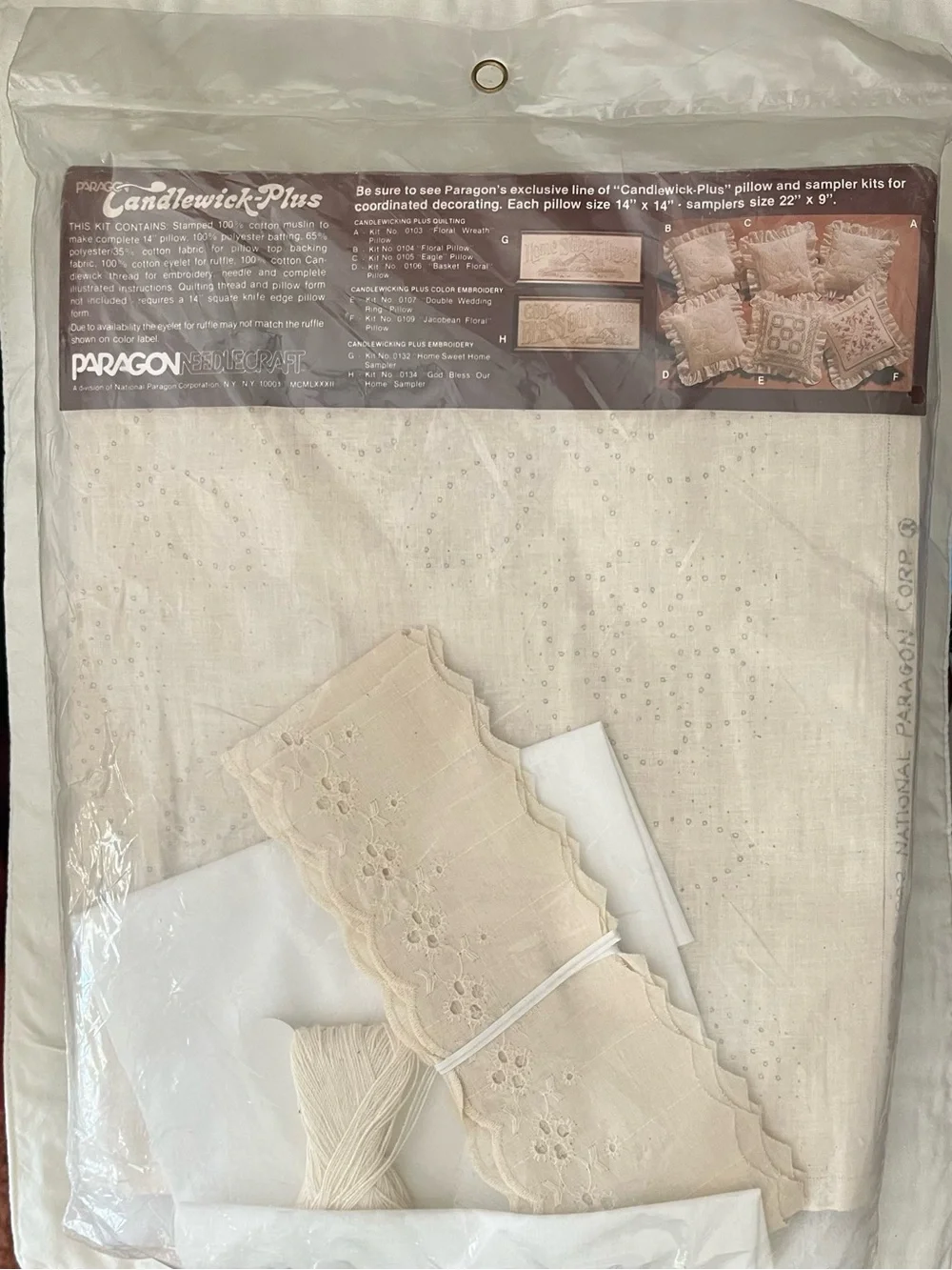Vintage PARAGON Candlewick-Plus Embroidery Floral Wreath Pillow Kit